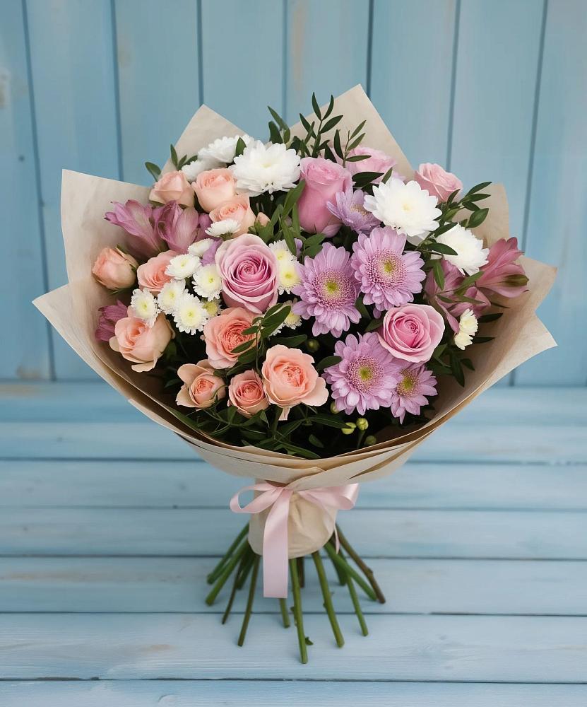 Букет цветов из: Хризантемы, Розы и Альстромерии в Верхние Татышлы