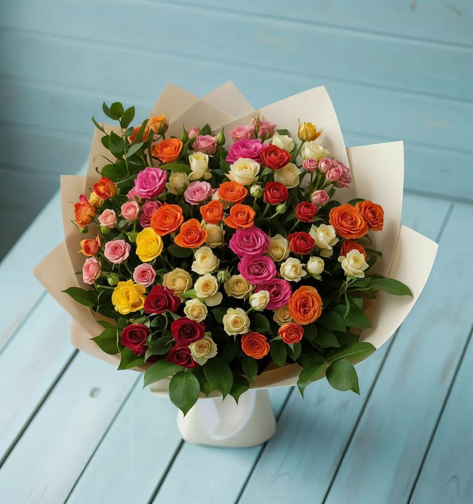 Букет Микс из разноцветных кустовых роз в Верхние Татышлы