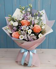 Букет цветов из:  Лизиантусы, Розы, Альстромерии и Гипсофила в Верхние Татышлы