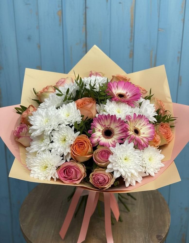 Букет цветов из: Розы, Герберы и Хризантемы в Верхние Татышлы