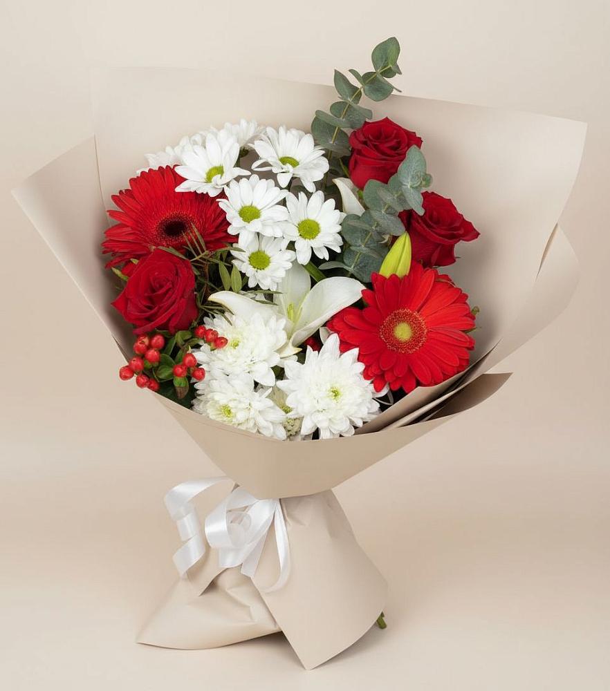 Букет цветов из: Розы, Хризантемы, Герберы и Лилии в Верхние Татышлы
