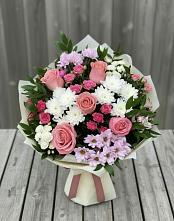 Букет цветов из:  Альстромерии, Гвоздики, Розы и Хризантемы в Верхние Татышлы