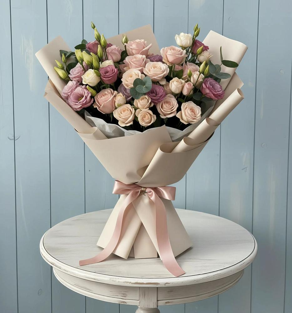 Букет цветов из: Розы и Лизиантусы в Верхние Татышлы