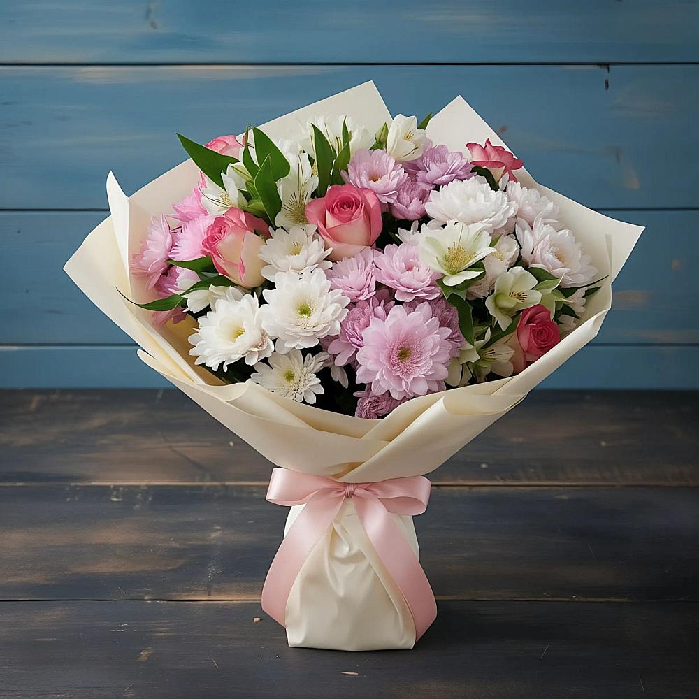 Букет цветов из: Хризантемы, Альстромерии и Розы в Верхние Татышлы